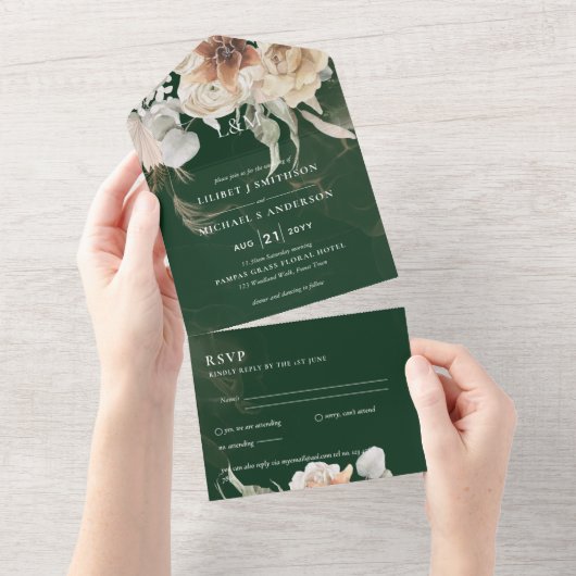 Weddenschappen met RSVP | BOHO Pampas Grass All In One Uitnodiging (Afscheurbaar)
