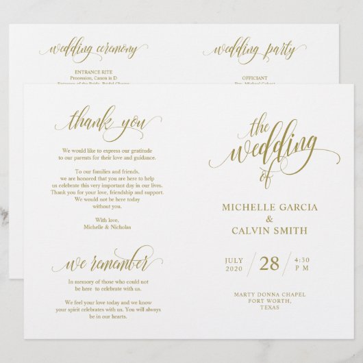 Weddenschappen-programma Elegance Script GOLD (Voorkant / Achterkant)