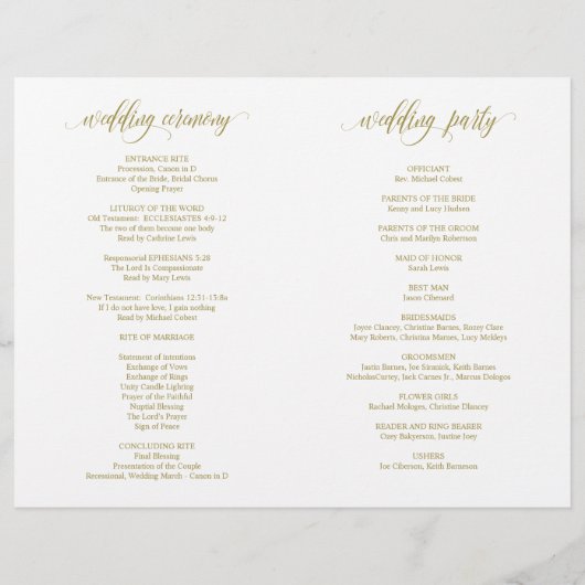 Weddenschappen-programma Elegance Script GOLD (Achterkant)