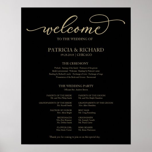 Weddenschappen Programma Gold Script Black Sign Poster (Voorkant)