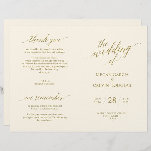 Weddenschappen-programma Modern Elegance GOLD (Voorkant / Achterkant)