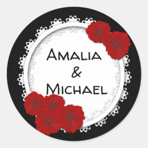 Weddenschappen, typografie, bloemmonogrammen, mon ronde sticker