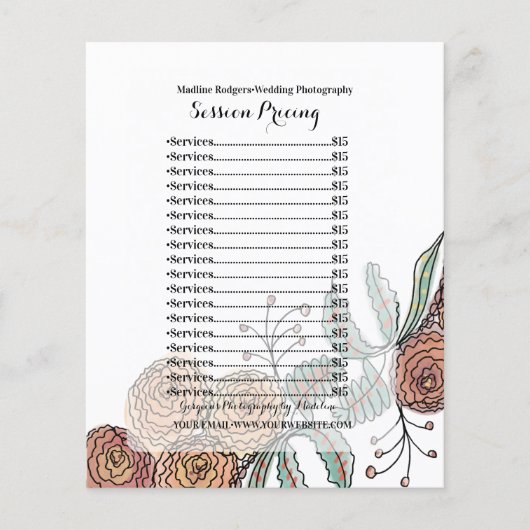 Weddenschapsfotosessie Floral Pricing List Flyer (Voorkant)