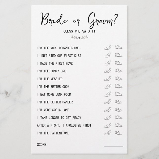 Weddenschapsgame Bride of Groom Black & White (Voorkant)