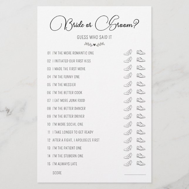 Weddenschapsgame Bride of Groom Black & White (Voorkant)