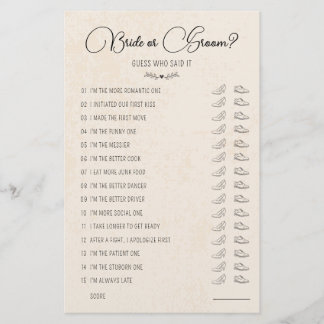 Weddenschapsgame Bride of Groom Rustic Paper
