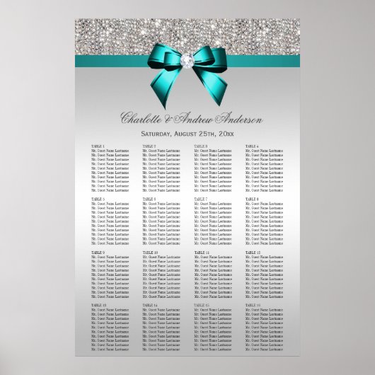 Weddenschapskaart Silver Sequin Deep Blauwgroen Bo Poster (Voorkant)