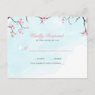 Weddenschapskaart   Waterverf Cherry Blossom RSVP Kaartje