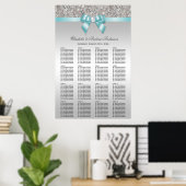 Weddenschapskaart Zilver Sequin Blauwgroen Bow Poster (Thuiskantoor)