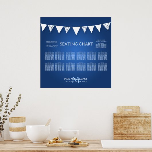 Weddenschapskaartwalk Love Bunting Monogram Blue Poster (Keuken)