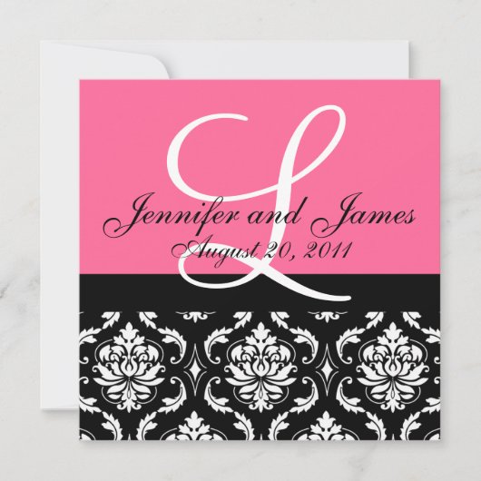 Weddenschapsmonogram Namen Datum Roze Damask Kaart (Voorkant)