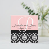 Weddenschapsmonogram Namen Datum Roze Damask Kaart (Staand voorkant)