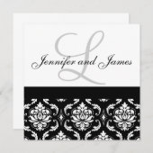 Weddenschapsmonogram Names Black Damask Kaart (Voorkant / Achterkant)