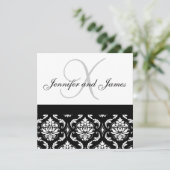 Weddenschapsmonogram Names Black Damask Kaart (Staand voorkant)