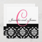 Weddenschapsmonogram Names Hot Pink Damask Kaart (Voorkant / Achterkant)