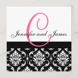Weddenschapsmonogram Names Hot Pink Damask Kaart