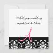 Weddenschapsmonogram Names Hot Pink Damask Kaart (Achterkant)