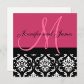 Weddenschapsmonogram Names Hot Pink Damask Kaart (Voorkant / Achterkant)
