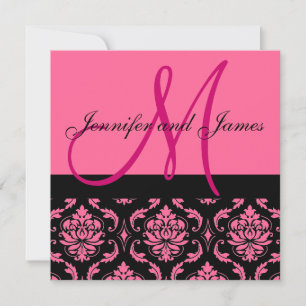 Weddenschapsmonogram Names Hot Pink Damask Kaart