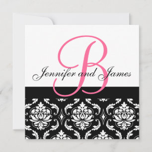 Weddenschapsmonogram Names Hot Pink Damask Kaart