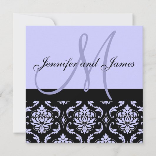 Weddenschapsmonogram Names Paars Damask Kaart (Voorkant)
