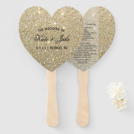 Weddenschapsprogramma - Gold Glitter Fab Handwaaier (Voorkant en achterkant)