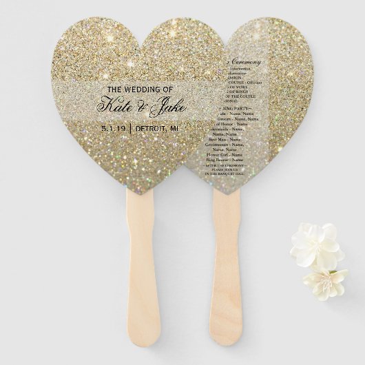 Weddenschapsprogramma - Gold Glitter Fab Handwaaier (Voorkant en achterkant)