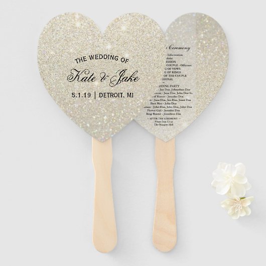Weddenschapsprogramma - White Gold Glitter Fab Handwaaier (Voorkant en achterkant)