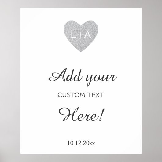Weddenschapstekst, zilveren glitter-hart poster (Voorkant)