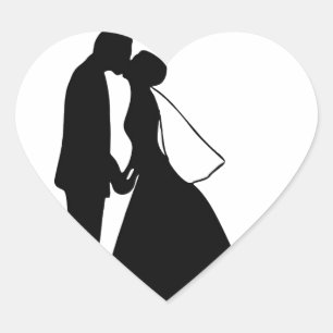 Weddenskusbride en bruinsilhouette hart sticker