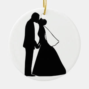 Weddenskusbride en bruinsilhouette keramisch ornament