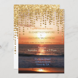 Weddensuitnodiging | Beach Sunset Glitter Kaart