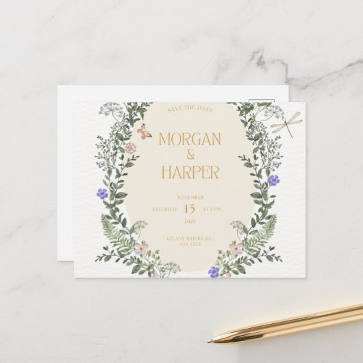 Weddensuitnodiging Briefkaart (Voorkant / Achterkant in situ)