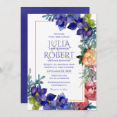 Weddensuitnodiging | Geluk Waterverf Floral Kaart (Voorkant / Achterkant)