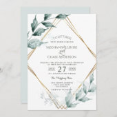 Weddensuitnodiging | Groene botanische grijze Jade Kaart (Voorkant / Achterkant)