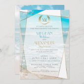 Weddensuitnodiging | Modern monogram strand Kaart (Voorkant / Achterkant)