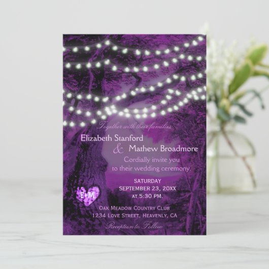 Weddensuitnodiging | Monogram String Lights Kaart (Staand voorkant)