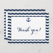 Weddensuitnodiging | Nautical Navy Waves Dank u Briefkaart (Voorkant / Achterkant)