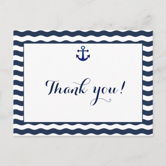 Weddensuitnodiging | Nautical Navy Waves Dank u Briefkaart (Voorkant)