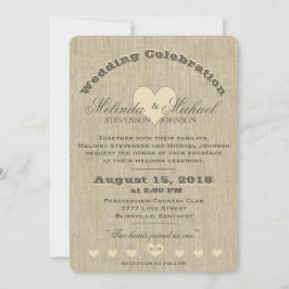 Weddensuitnodiging | Rustic Linen Monogram Kaart