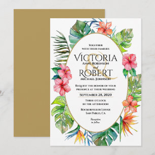 Weddensuitnodiging   Waterverf tropische flora Kaart