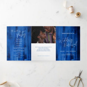 Weddenverhogende ceremonie sapphire blue abstract drieluik programma