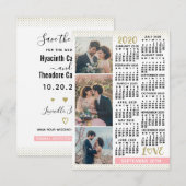 Wedding 2020 Agenda Blush Pink Gold 3-foto's Save The Date (Voorkant / Achterkant)