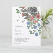 Wedding Alice in Wonderland Cheshire Cat & Florals Kaart (Staand voorkant)