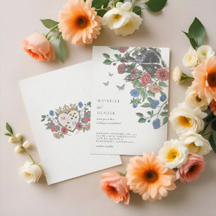 Wedding Alice in Wonderland Cheshire Cat & Florals Kaart