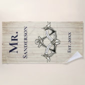 Wedding Anchor de heer Navy Blue Nautical Monogram Strandlaken (Voorkant)