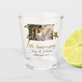 Wedding Anniversary add name year image gold stars Shot Glas