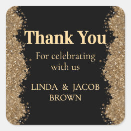Wedding Anniversary Gold Faux Glitter Thank You Vierkante Sticker