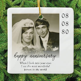 Wedding Anniversary Photo Heartfelt Message Keramisch Ornament