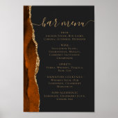 Wedding Bar Menu Burnt Orange Gold Agate Dark Poster (Voorkant)